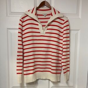 Talbots Johnny Collar Sweater White & Orange Striped - Size M